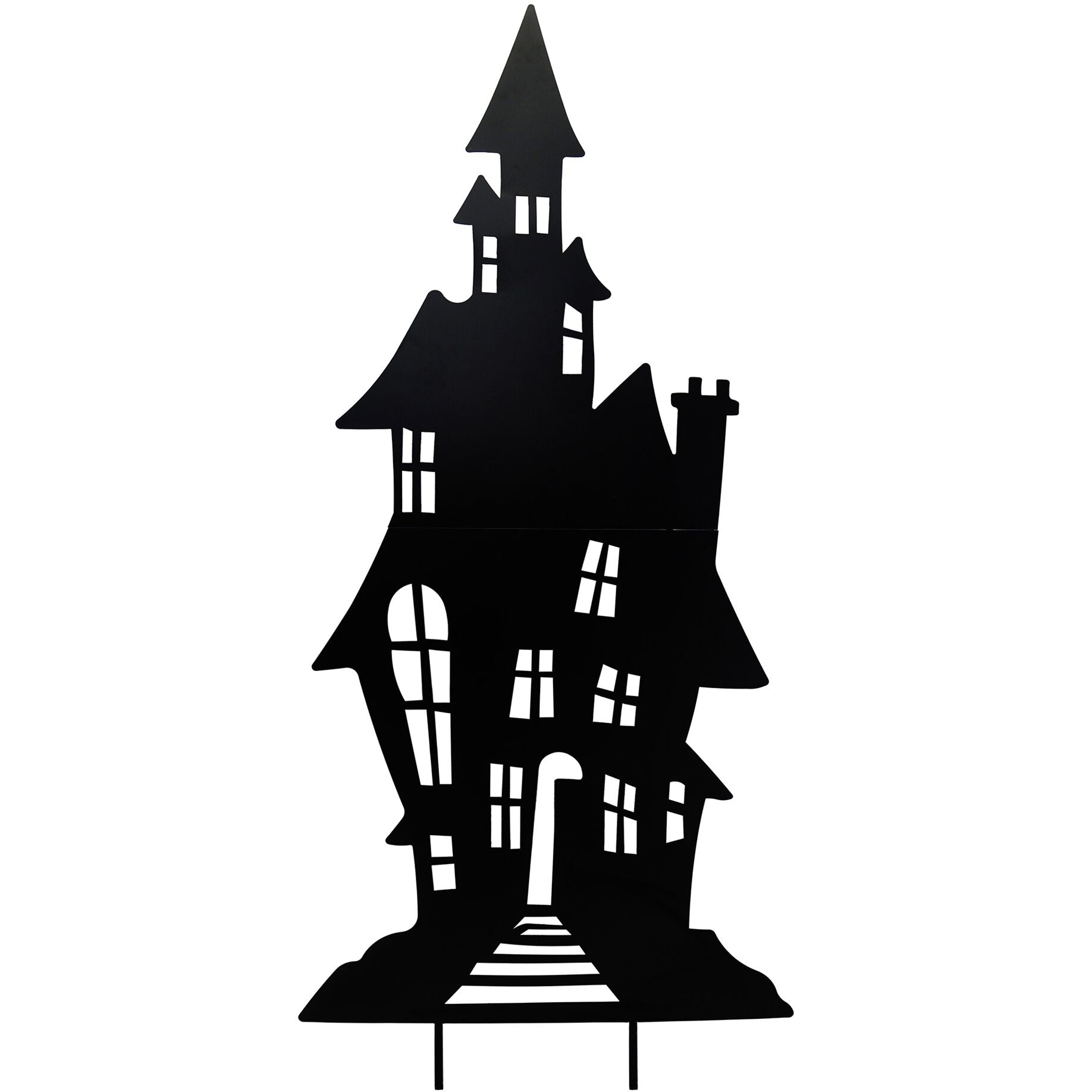 Haunted Hill Farm - 69-In. Haunted House Black Iron Halloween Silhouette with Ground Stakes and Easel for Lawn, Garden, Porch and Foyer