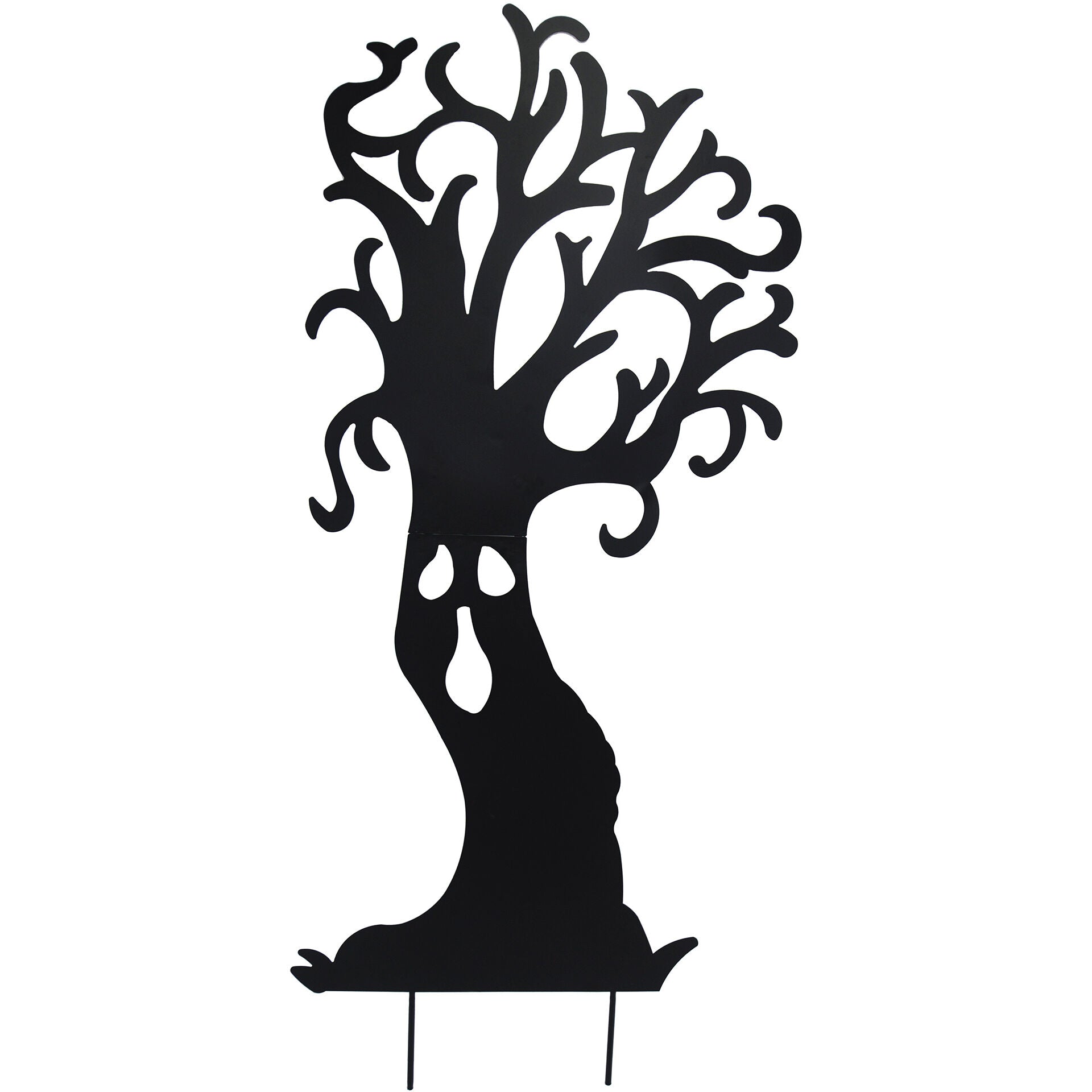 Haunted Hill Farm - 66.5-In. Haunted Tree Black Iron Halloween Silhouette with Ground Stakes and Easel for Lawn, Garden, Porch and Foyer