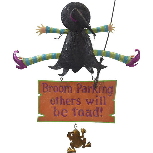 Haunted Hill Farm - 31-In. Broom Parking Others Will Be Toad Funny Halloween Sign with Crashing Witch for Door or Wall Hanging