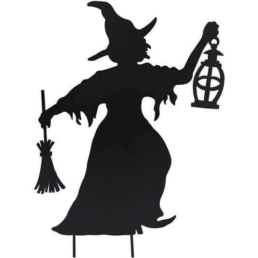 Haunted Hill Farm - 40-In. Wicked Witch Black Iron Halloween Silhouette with Ground Stakes and Easel for Lawn, Garden, Porch and Foyer