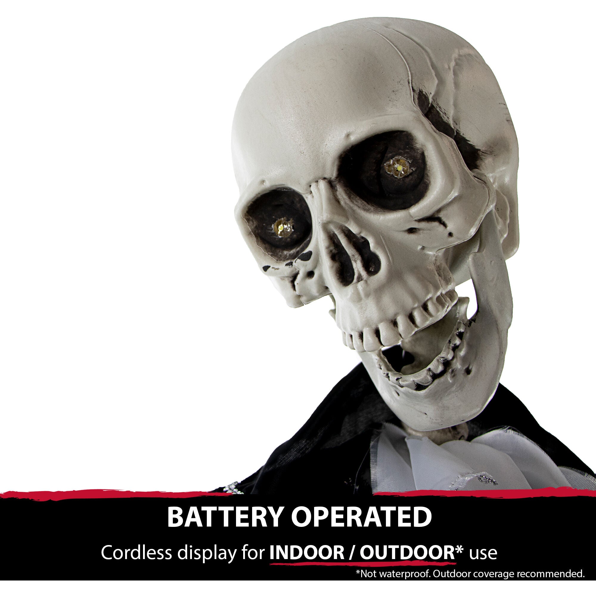 Haunted Hill Farm -  63-In. Bones the Talking Skeleton Groom, Indoor or Covered Outdoor Halloween Decoration, Light-Up Eyes