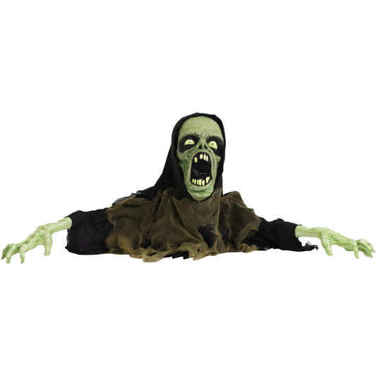Haunted Hill Farm - 21-In. Zombie Groundbreaker with Flashing LED Lights, Battery-Operated Animatronic Halloween Decoration