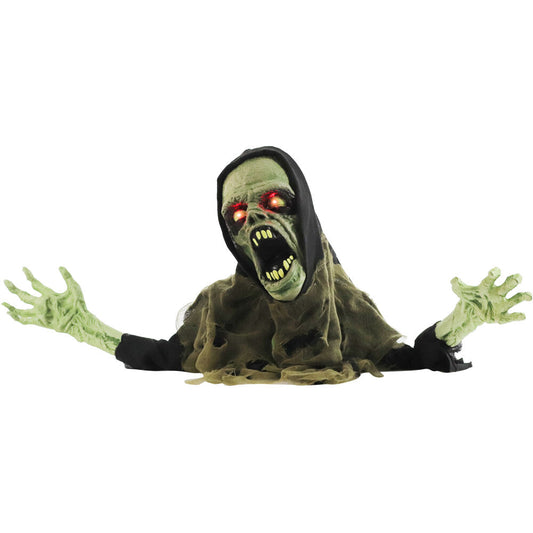 Haunted Hill Farm - 21-In. Zombie Groundbreaker with Flashing LED Lights, Battery-Operated Animatronic Halloween Decoration