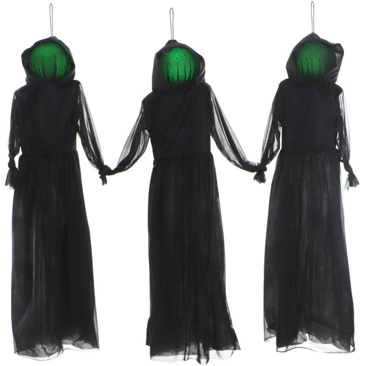 Haunted Hill Farm - Trio of Darkness with Glowing Heads and Removable Yard Stakes for Hanging Halloween Decoration