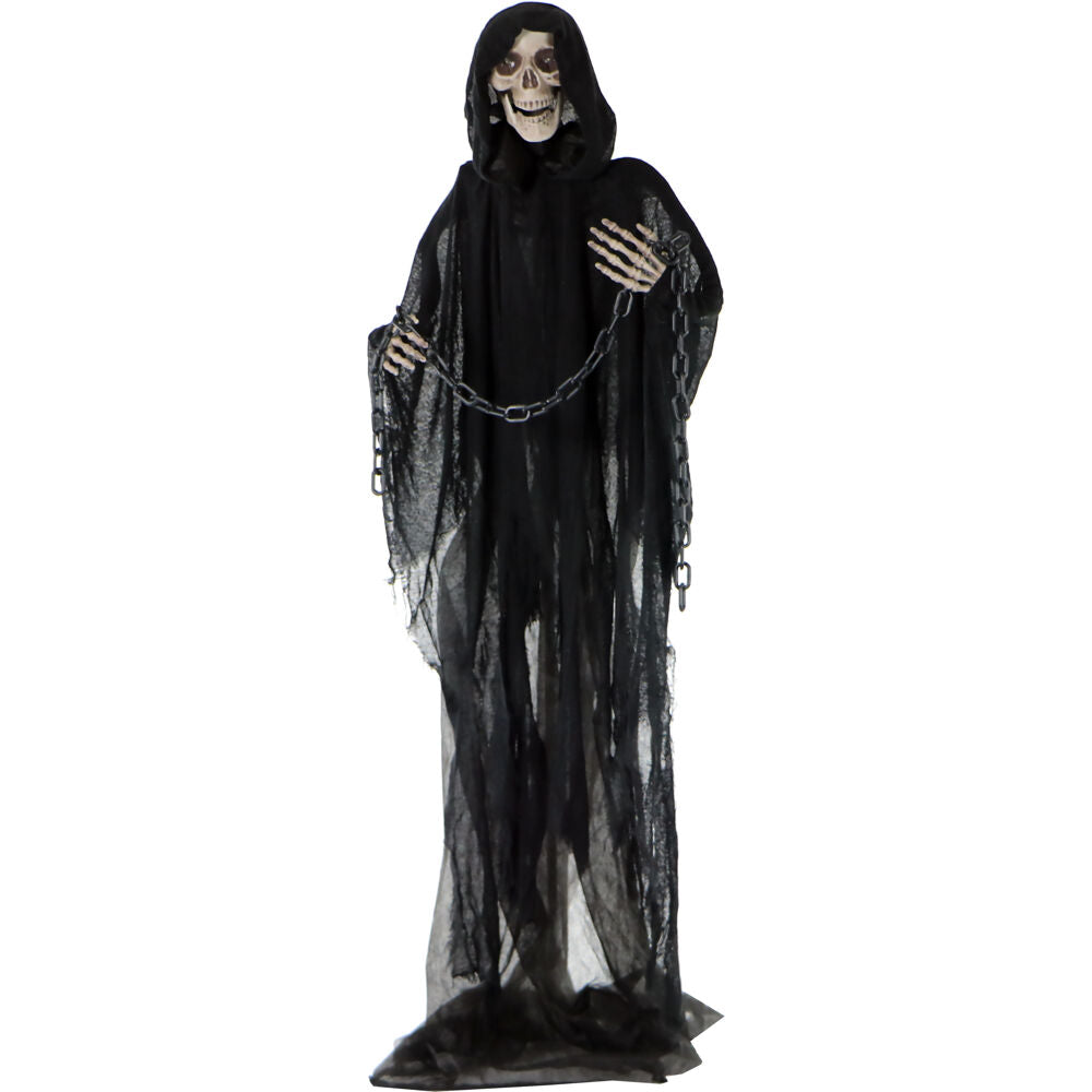 Haunted Hill Farm -  Shackles the Grim Reaper with Chain and Rotating Head, Indoor or Covered Outdoor Halloween Decoration