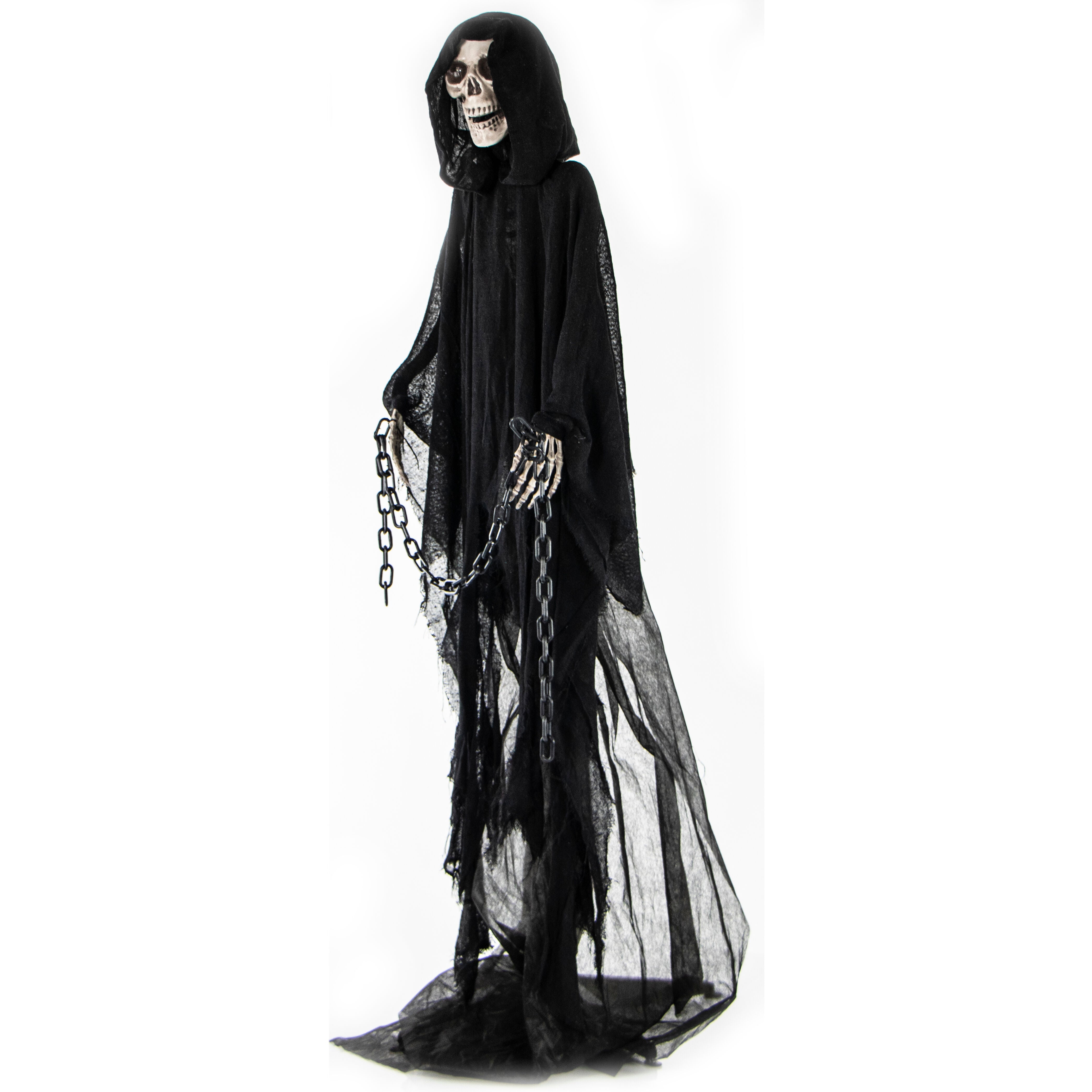 Haunted Hill Farm -  Shackles the Grim Reaper with Chain and Rotating Head, Indoor or Covered Outdoor Halloween Decoration