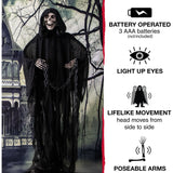 Haunted Hill Farm -  Shackles the Grim Reaper with Chain and Rotating Head, Indoor or Covered Outdoor Halloween Decoration