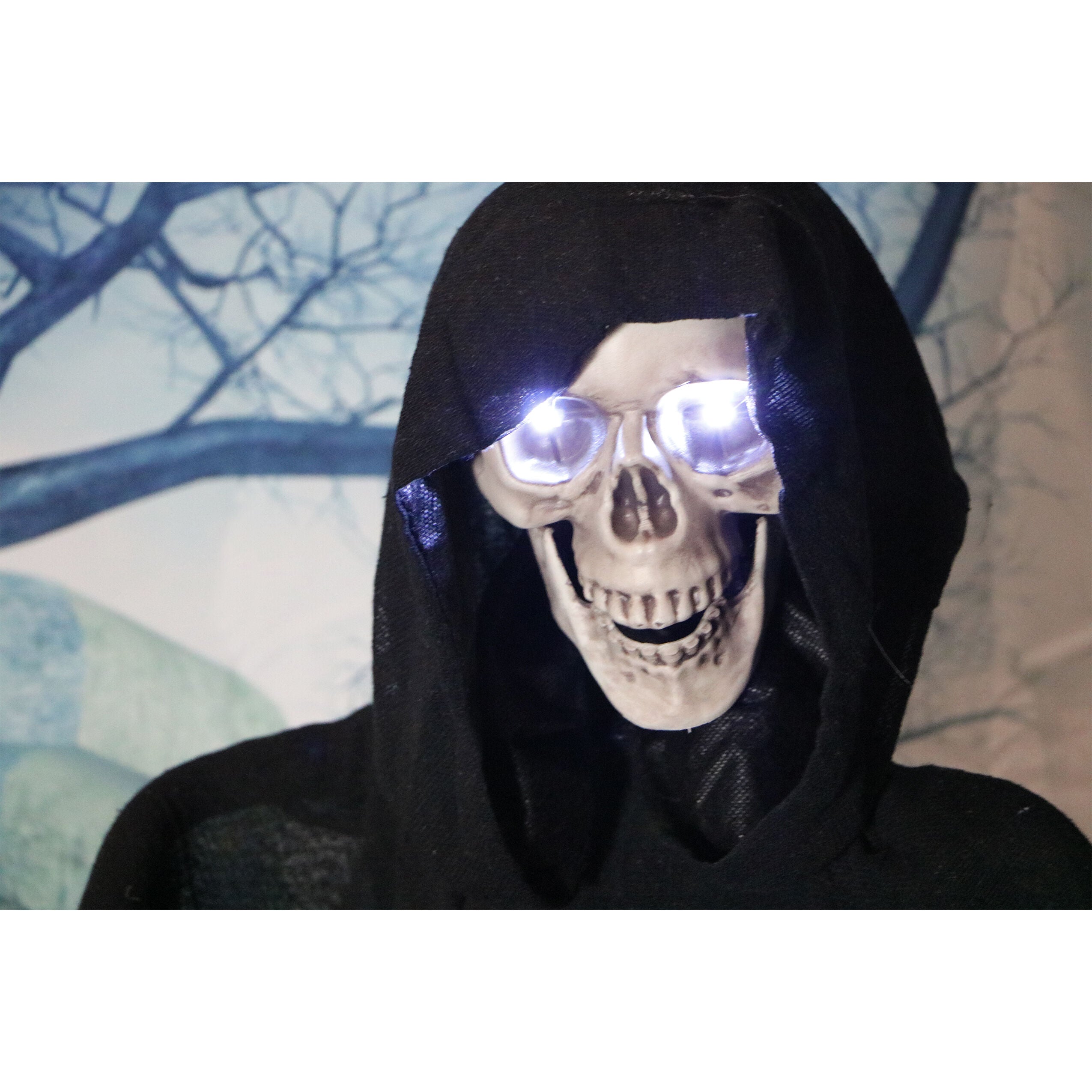 Haunted Hill Farm -  Shackles the Grim Reaper with Chain and Rotating Head, Indoor or Covered Outdoor Halloween Decoration