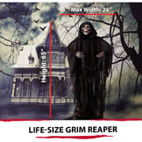 Haunted Hill Farm -  Shackles the Grim Reaper with Chain and Rotating Head, Indoor or Covered Outdoor Halloween Decoration