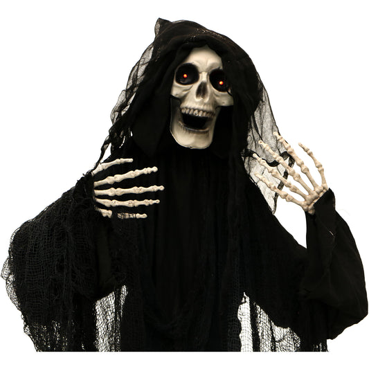 Haunted Hill Farm -  60-In. Animated Standing Reaper, Indoor/Covered Outdoor Halloween Decoration, LED Eyes, Poseable, Terror
