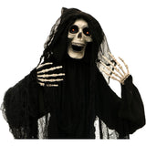 Haunted Hill Farm -  60-In. Animated Standing Reaper, Indoor/Covered Outdoor Halloween Decoration, LED Eyes, Poseable, Terror