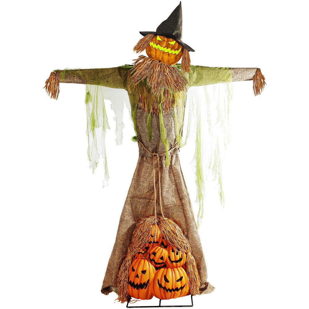 Haunted Hill Farm - 7.5-Ft. Tall Motion Activated Hayride Hellion by SVI, Battery-Operated Halloween Scarecrow Prop with Light-Up Face