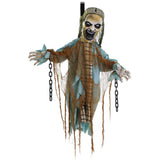 Haunted Hill Farm - Animatronic Twisting Zombie in Chains with Backdrop and Folding Door Hook for Scary Halloween Decoration