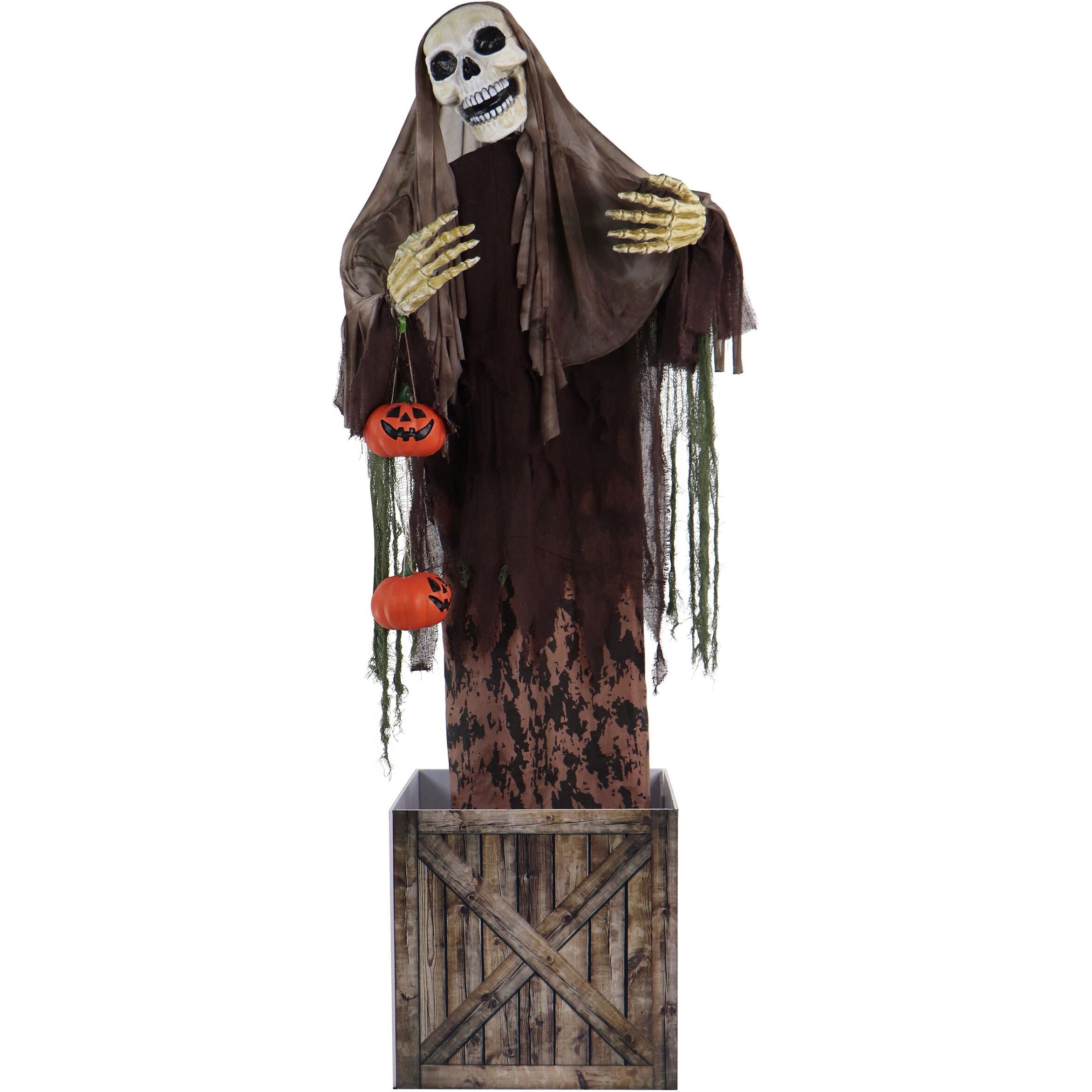 Haunted Hill Farm - Animatronic Skeleton in a Box with Movement, Sounds, and Light-Up Eyes for Scary Halloween Decoration