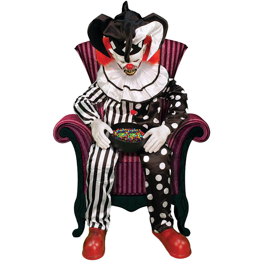 Haunted Hill Farm -  Hartley the Sitting Scare Clown by Tekky, Premium Talking Halloween Animatronic, Plug-In or Battery