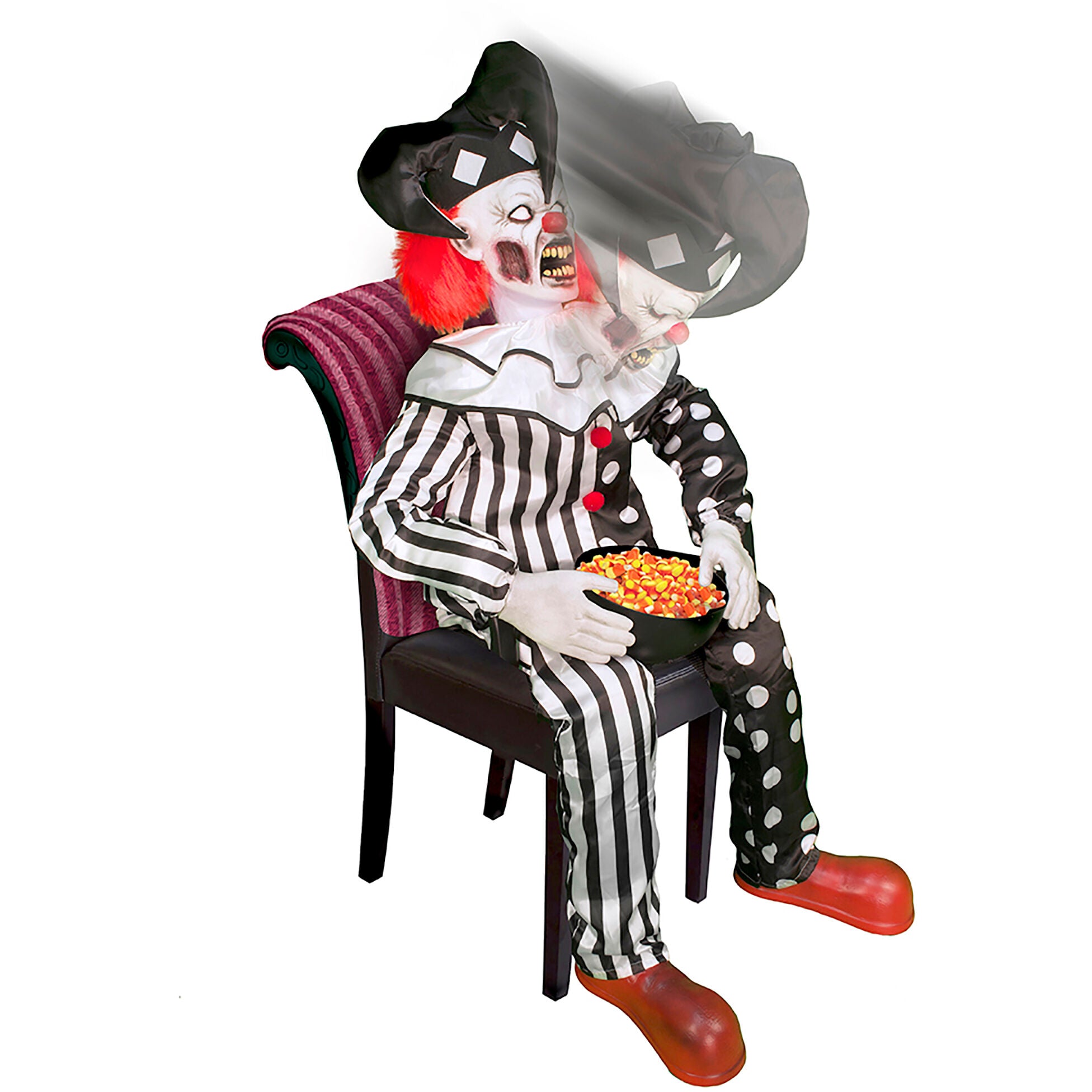 Haunted Hill Farm -  Hartley the Sitting Scare Clown by Tekky, Premium Talking Halloween Animatronic, Plug-In or Battery