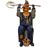 Haunted Hill Farm - Motion Activated Smiling Jack the Sitting Scarecrow by Tekky, Premium Talking Halloween Animatronic, Plug-In or Battery