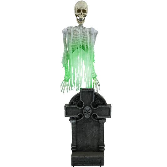 Haunted Hill Farm - Motion-Activated Floating Skeleton Ghost Over Tombstone by Tekky, Premium Halloween Animatronic, Battery Operated