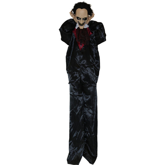 Haunted Hill Farm -  5.6-ft. Standing Vampire, Indoor/Covered Outdoor Halloween Decoration, LED Red Eyes, Poseable, Fang