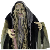 Haunted Hill Farm -  68-In. Animatronic Witch with a Staff, Indoor or Covered Outdoor Halloween Decoration, Light-up White Eyes