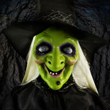 Haunted Hill Farm -  71-In. Animatronic Witch with Broomstick, Indoor or Covered Outdoor Halloween Decoration, Talking, Poseable