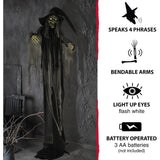 Haunted Hill Farm -  9.5-Ft. Animatronic Witch, Indoor or Covered Outdoor Halloween Decoration, Light-up White Eyes, Poseable