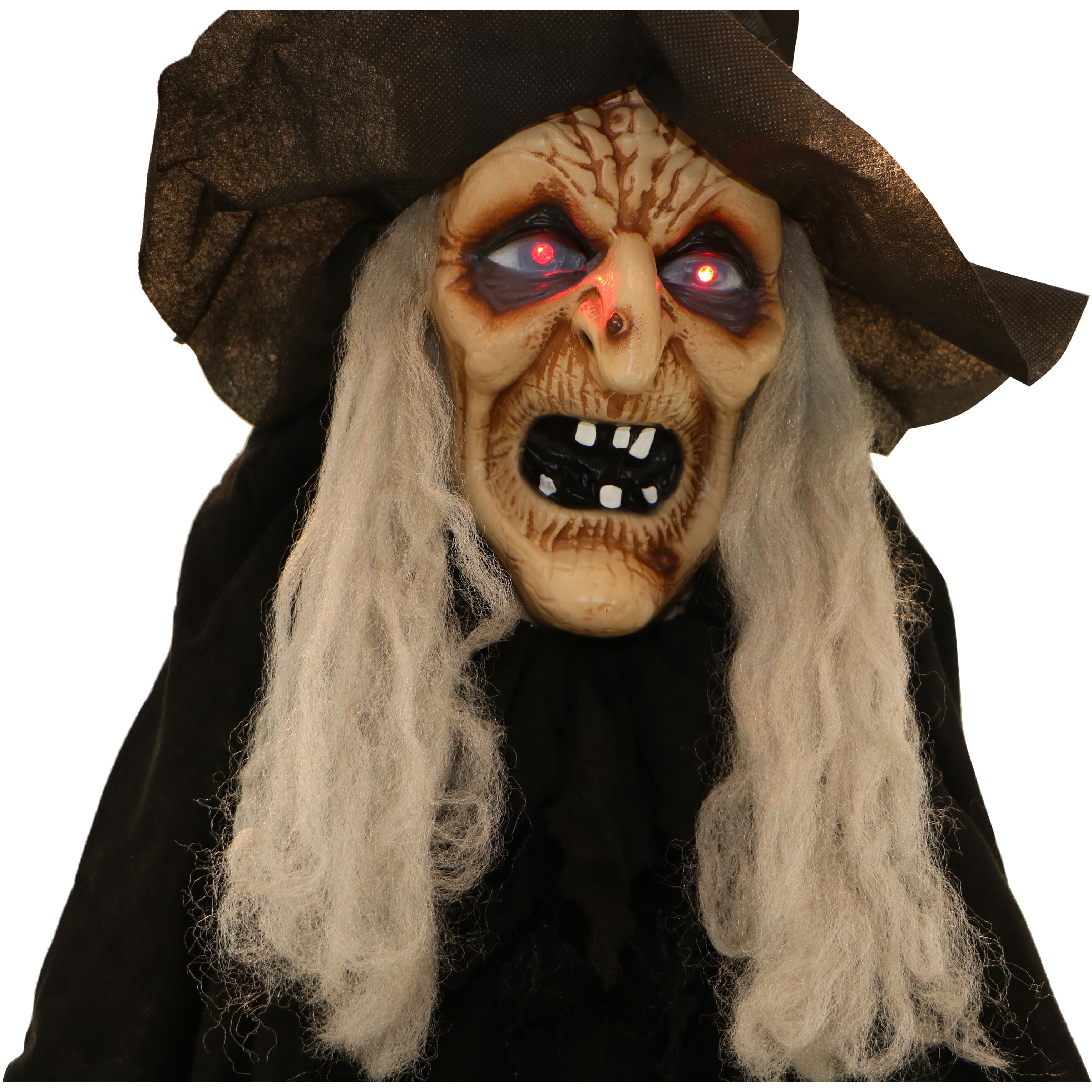 Haunted Hill Farm -  5.5-Ft. Talking Witch with Cane, Indoor or Covered Outdoor Halloween Decoration, LED Red Eyes, Harper