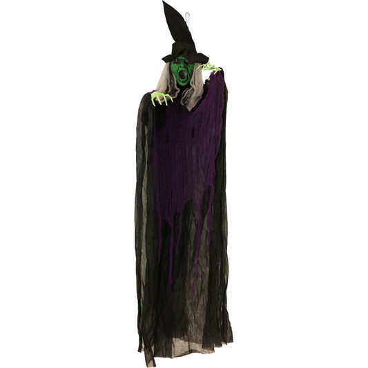 Haunted Hill Farm -  6-Ft. Mary the Hanging Witch, Indoor or Covered Outdoor Halloween Decoration, Red LED Eyes
