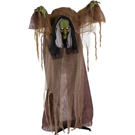 Haunted Hill Farm - Animatronic Talking Hunchback Witch with Movement and Lights for Scary Halloween Decoration