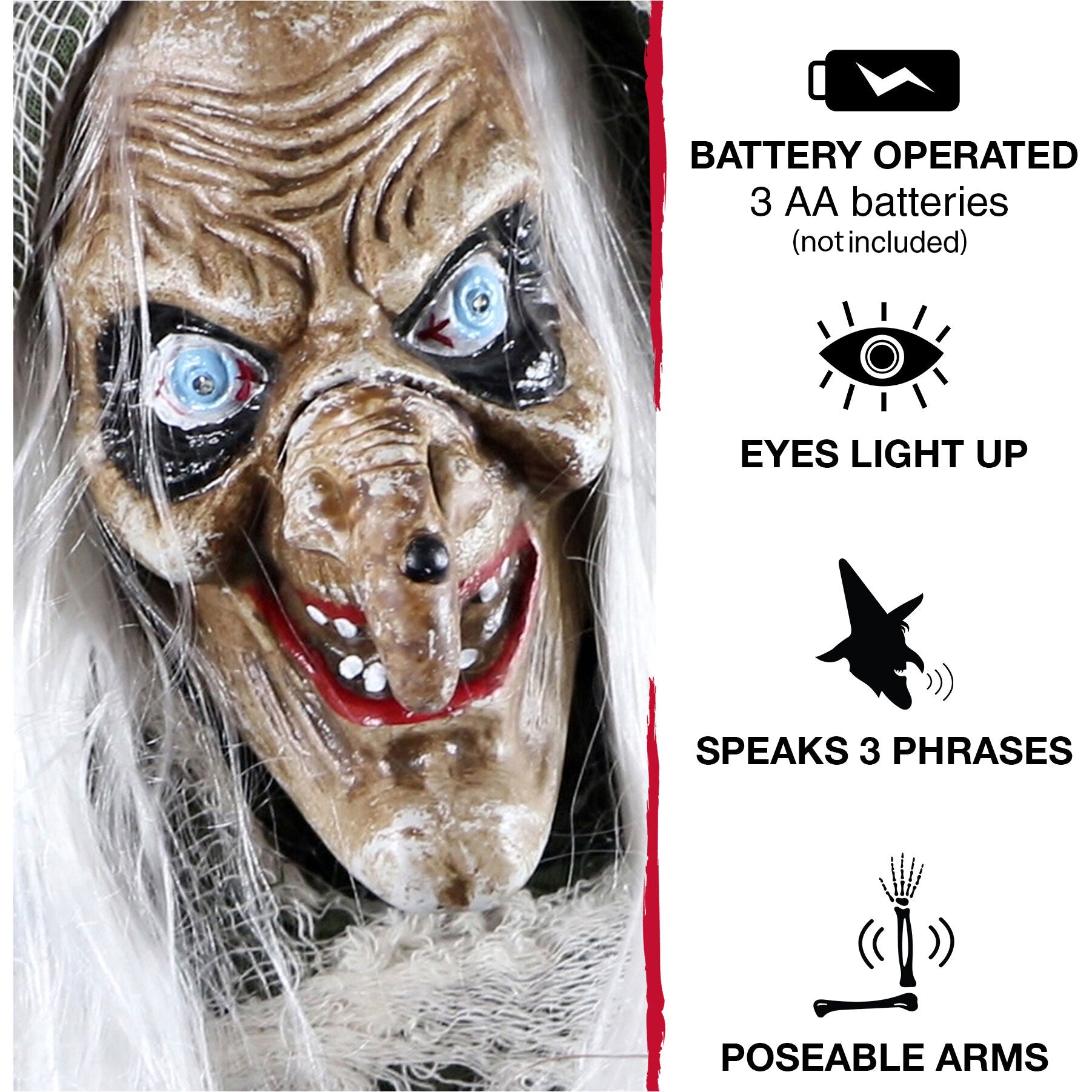 Haunted Hill Farm -  Sage the Evil Talking Witch Animatronic, Indoor or Covered Outdoor Halloween Decoration