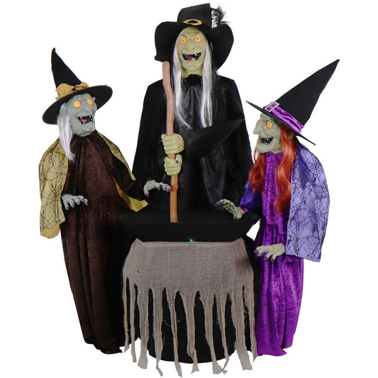 Haunted Hill Farm - Motion-Activated Wicked Sitchwick Sisters by SVI, Premium Talking Halloween Animatronic, Plug-In