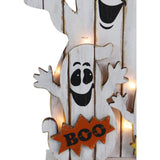 Haunted Hill Farm - 16-In. Ghost Family Battery-Operated Wooden Centerpiece with Lights and Timer for Halloween Tabletop Decoration