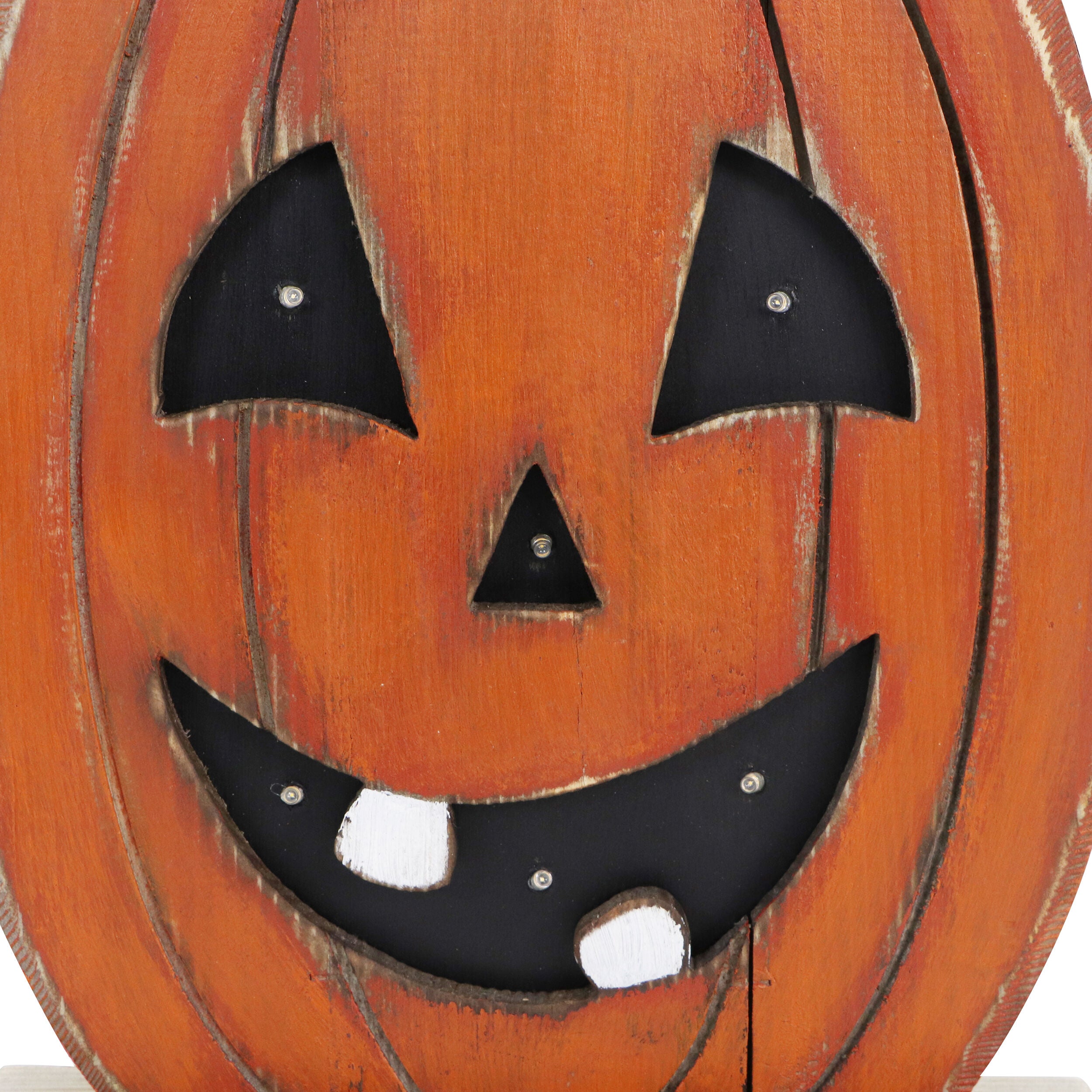 Haunted Hill Farm - 18-In. Tall Pumpkin Battery-Operated Wooden Centerpiece with Lights and Timer for Halloween Tabletop Decoration
