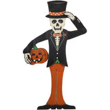 Haunted Hill Farm - 46-In. Skeleton Holding a Carved Pumpkin Wood Yard Stake for Halloween Decoration