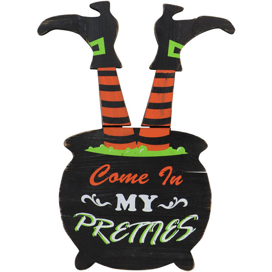 Haunted Hill Farm - 24-In. Come In My Pretties Witch's Cauldron Funny Wood Yard Stake for Halloween Decoration