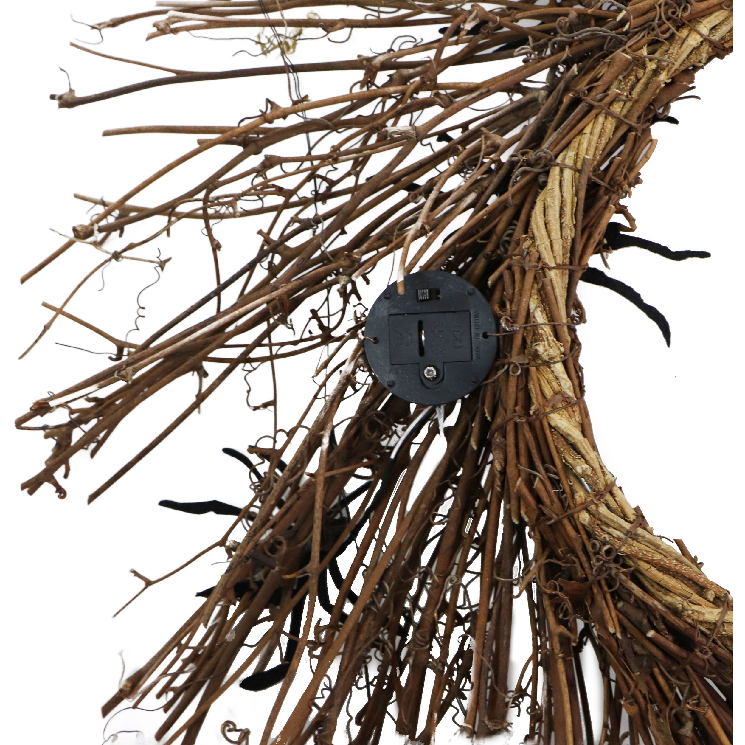 Haunted Hill Farm - 20-In. Battery-Operated Natural Twig Wreath with LED Lights and Creepy Spiders for Halloween Door or Wall Decoration