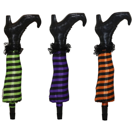 Haunted Hill Farm -  Set of Three 19-In. Light-Up Witch Leg Stakes, Outdoor Halloween Lawn and Garden Decoration, LED