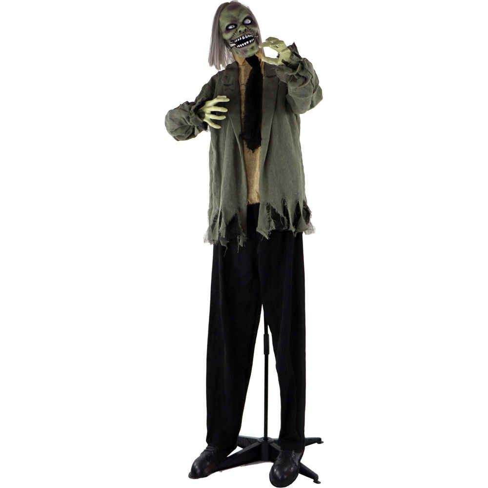 Haunted Hill Farm -  Life-Size Animatronic Zombie, Indoor/Outdoor Halloween Decoration, Red Flashing Eyes, Poseable