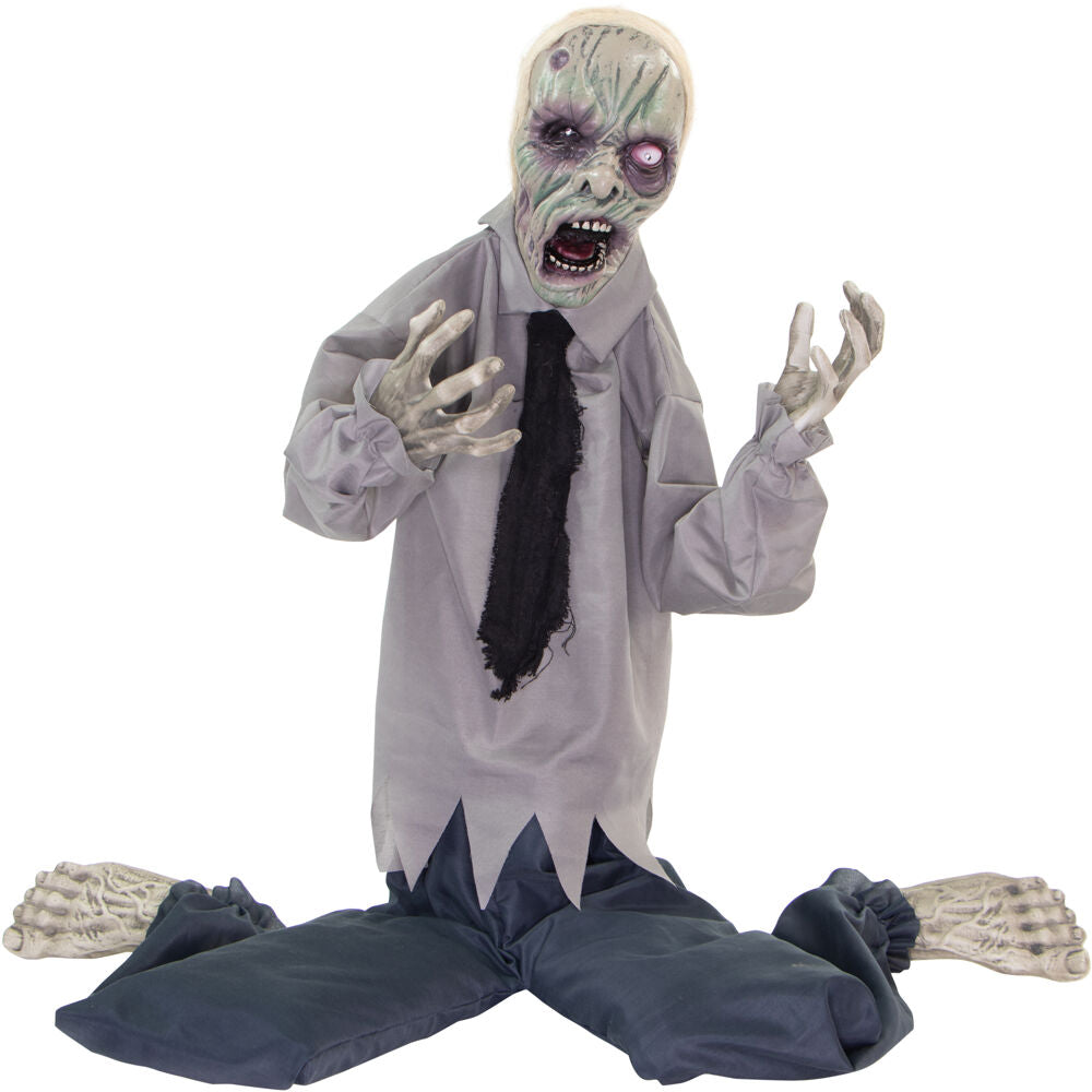 Haunted Hill Farm -  William the Animated Tattered Zombie Man, Indoor or Covered Outdoor Halloween Decoration