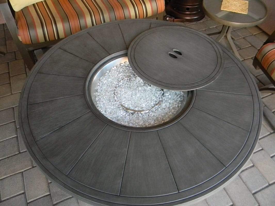 Hiland Fire Pits Hiland Patio Heaters Cast Aluminum Round Fire Pit in Brushed Wood Finish