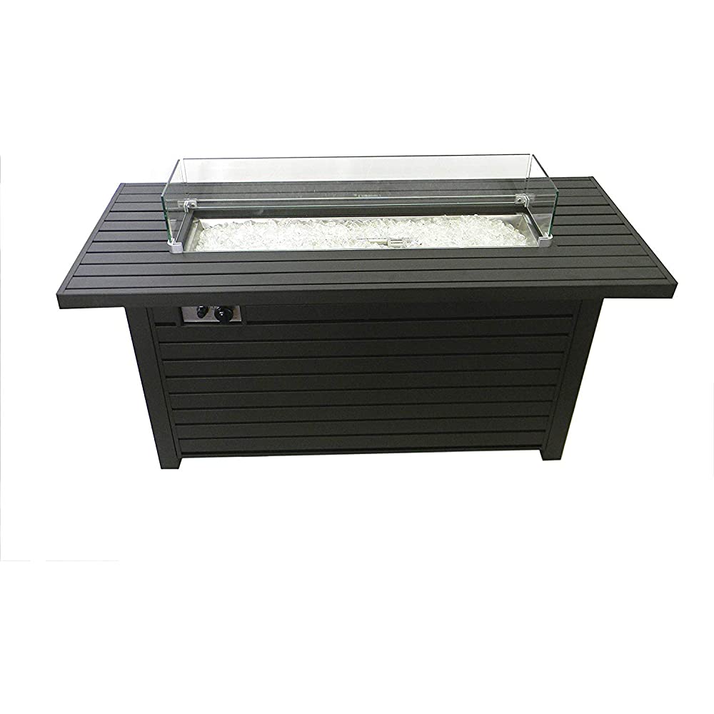 Hiland Fire Pits Hiland Patio Heaters Outdoor Rectangle Fire Pit in Black Mocha with Wind Screen