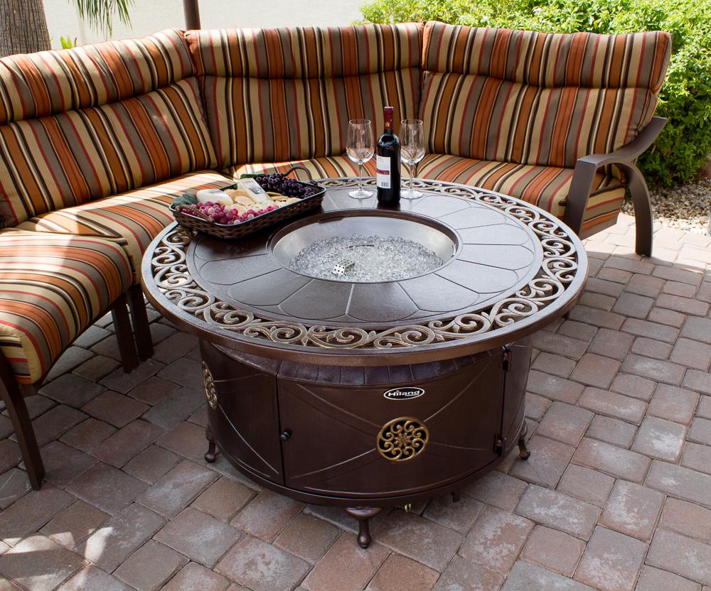 Hiland Fire Pits Hiland Patio Heaters Outdoor Round Aluminum Propane Fire Pit with Scroll Design