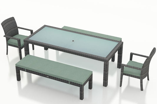Harmonia Living - District 5 Piece 8-Seat Bench Dining Set - Canvas Spa | HL-DIS-TS-8BDS-SP
