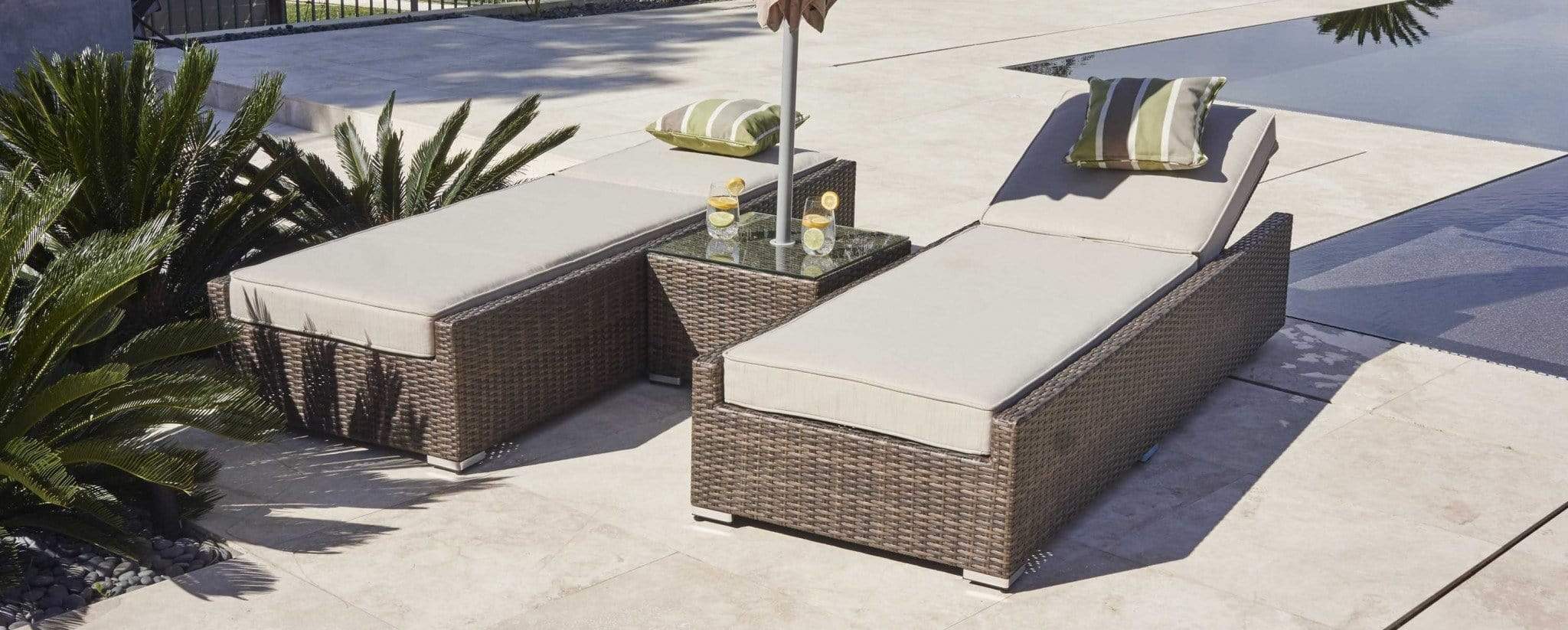 HomeRoots Furniture Chaise Lounge Brown 3-Piece Wicker Outdoor Armless Chaise Lounge Set with  Tan Cushions - 78" X 29" X 28"