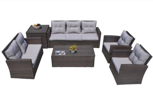 HomeRoots Furniture Outdoor Furniture > Outdoor Furniture Set Brown 6-Piece Patio Conversation Set with Cushions and Storage Boxes 118.56" X 31.59" X 14.82"