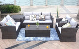 HomeRoots Furniture Outdoor Furniture > Outdoor Furniture Set Brown 6-Piece Patio Conversation Set with Cushions and Storage Boxes 118.56" X 31.59" X 14.82"