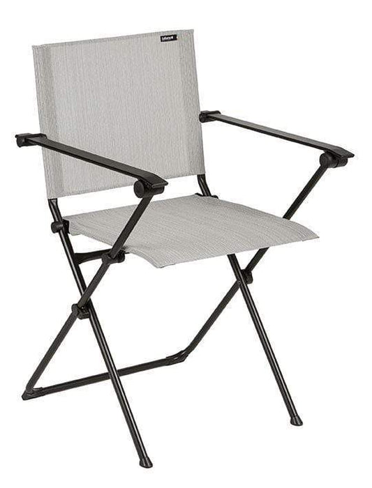 HomeRoots Outdoors Beach Chairs Galet / Frame: Galvanized Steel ; Fabric: Batyline Duo Folding Armchair - Black Steel Frame - Galet Duo Fabric