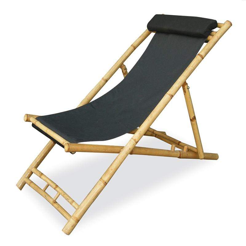 HomeRoots Outdoors Beach Chairs Natural/Black / Bamboo 30" 2 Natural and Black Bamboo Folding Sling Chairs