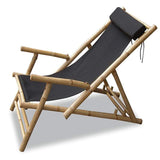 HomeRoots Outdoors Beach Chairs Natural/Black / Bamboo 37.5" 2 Natural and Black Bamboo Folding Sling Armchairs