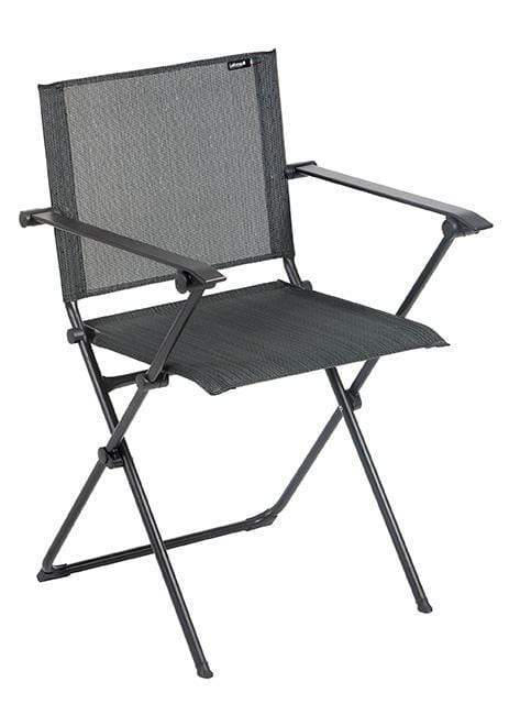 HomeRoots Outdoors Beach Chairs Obsidian / Frame: Galvanized Steel ; Fabric: Batyline Duo Folding Armchair - Black Steel Frame - Obsidian Duo Fabric